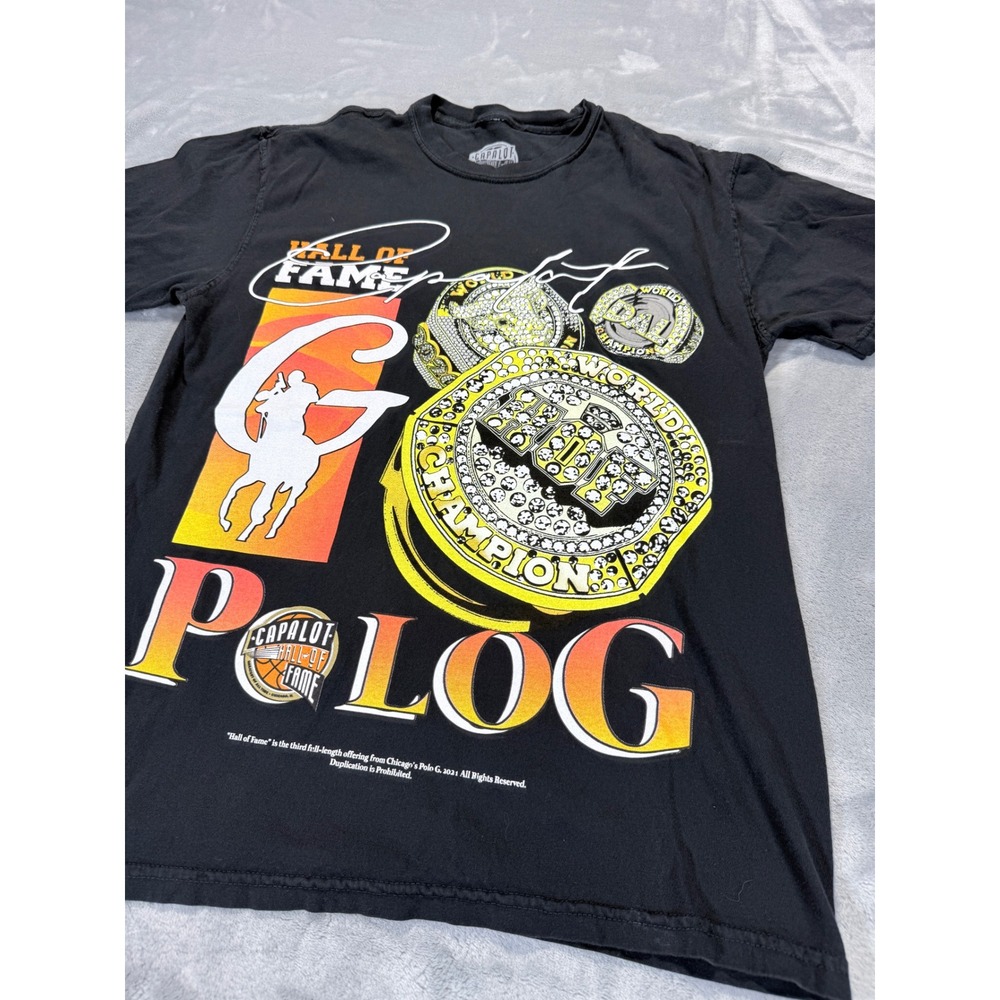 Polo G Capalot Hall of Fame Black Graphic T-Shirt Mens Medium Rap Tee 2021